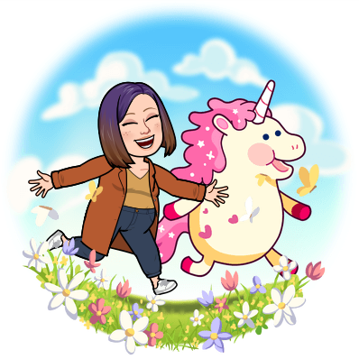 bitmoji of Ms. Wood with a unicorn