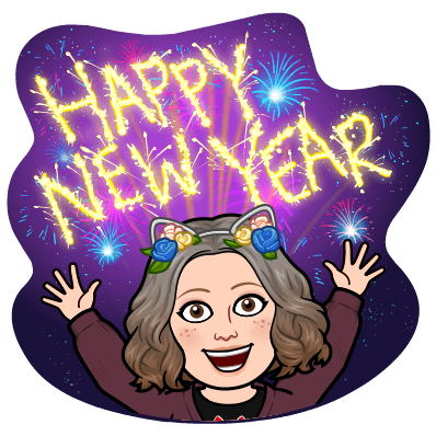 Bitmoji of Ms. Wood with Happy New Year text